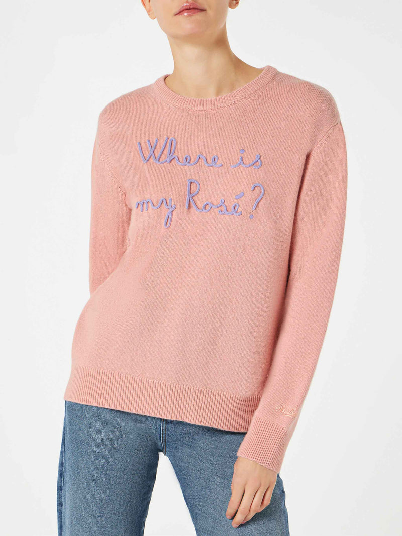 Maglione da donna con ricamo Where is my Rosé?