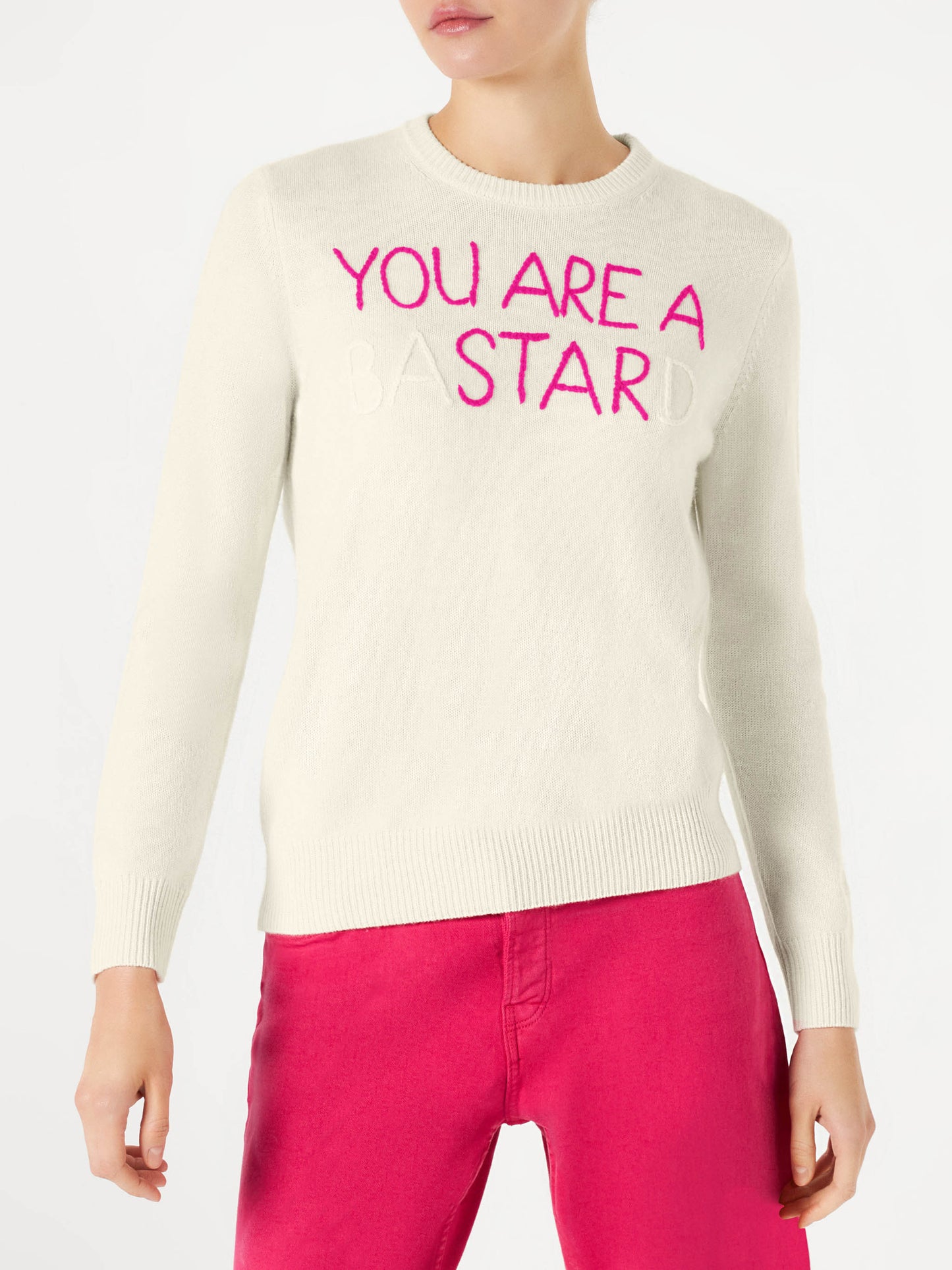 Woman white sweater You are a (Ba)star(d) embroidery - MC2 Saint Barth