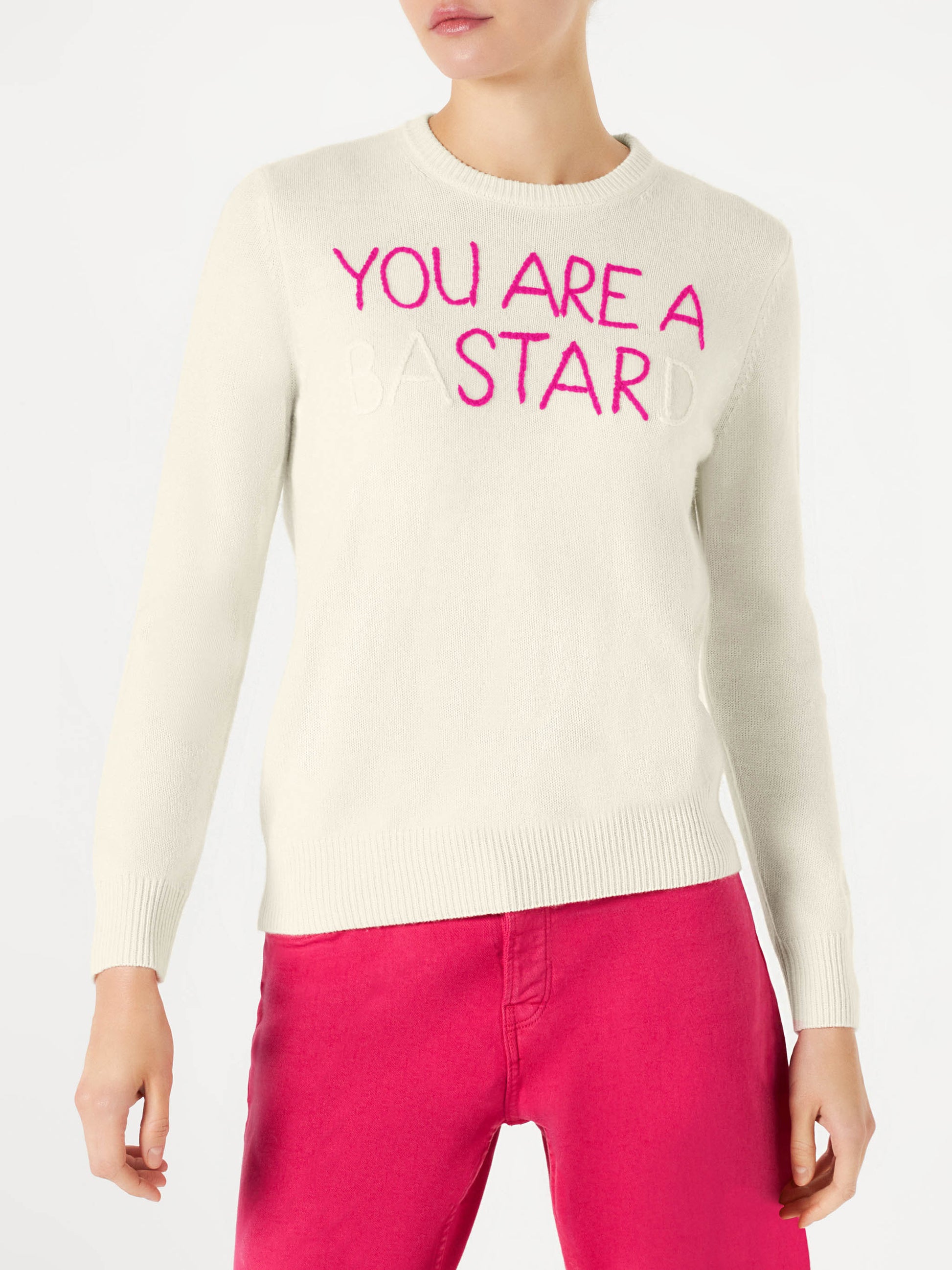 Woman white sweater You are a (Ba)star(d) embroidery - MC2 Saint Barth