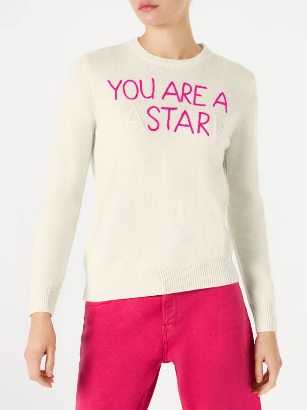 Maglia da donna bianco ricamo You are a (Ba)star(d)