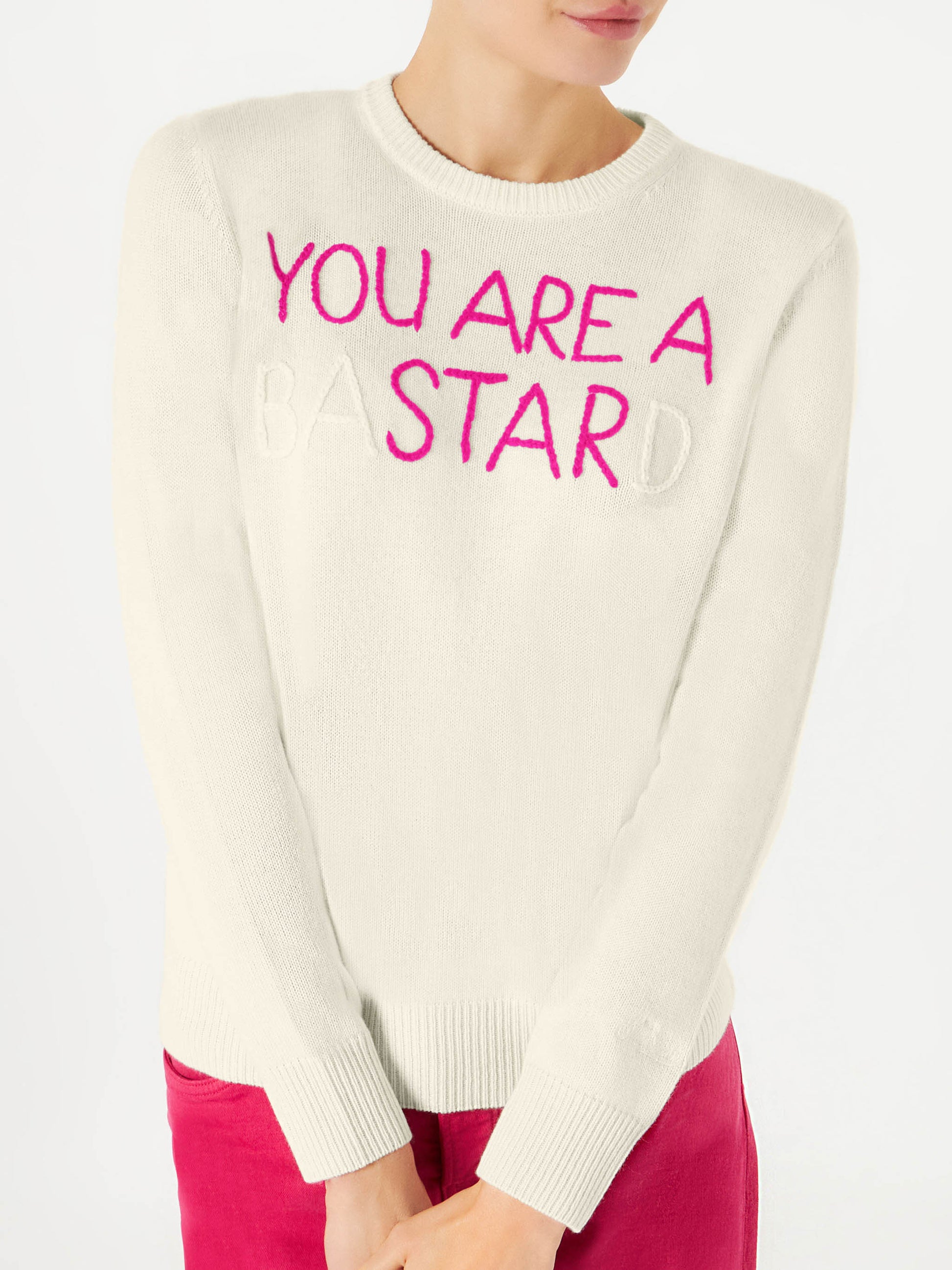 Woman white sweater You are a (Ba)star(d) embroidery - MC2 Saint Barth