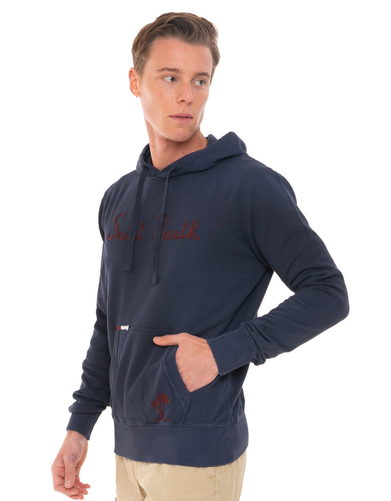 Blauer Kapuzenpullover aus Baumwolle mit Stickerei