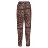 Woman fleece pants with brown bandanna print