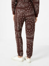 Woman fleece pants with brown bandanna print