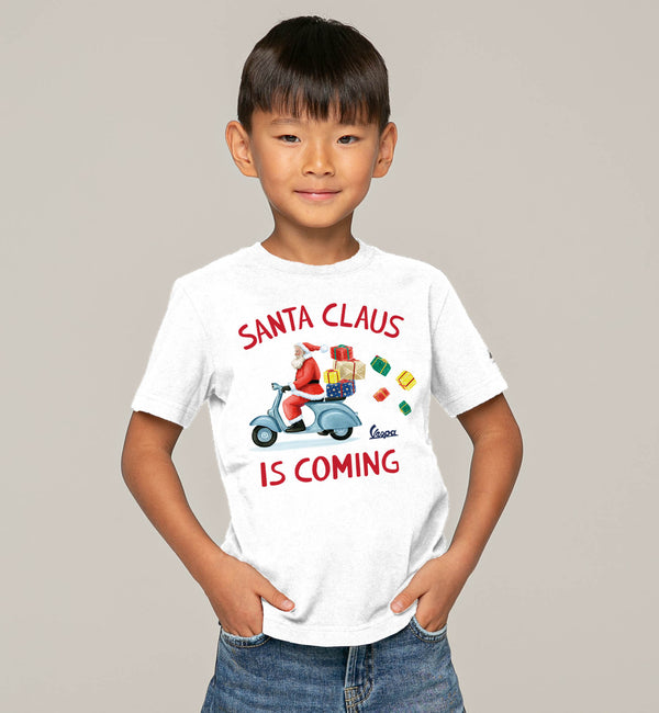 T-shirt boy white Santa Claus is coming print - Vespa Special Edition ®