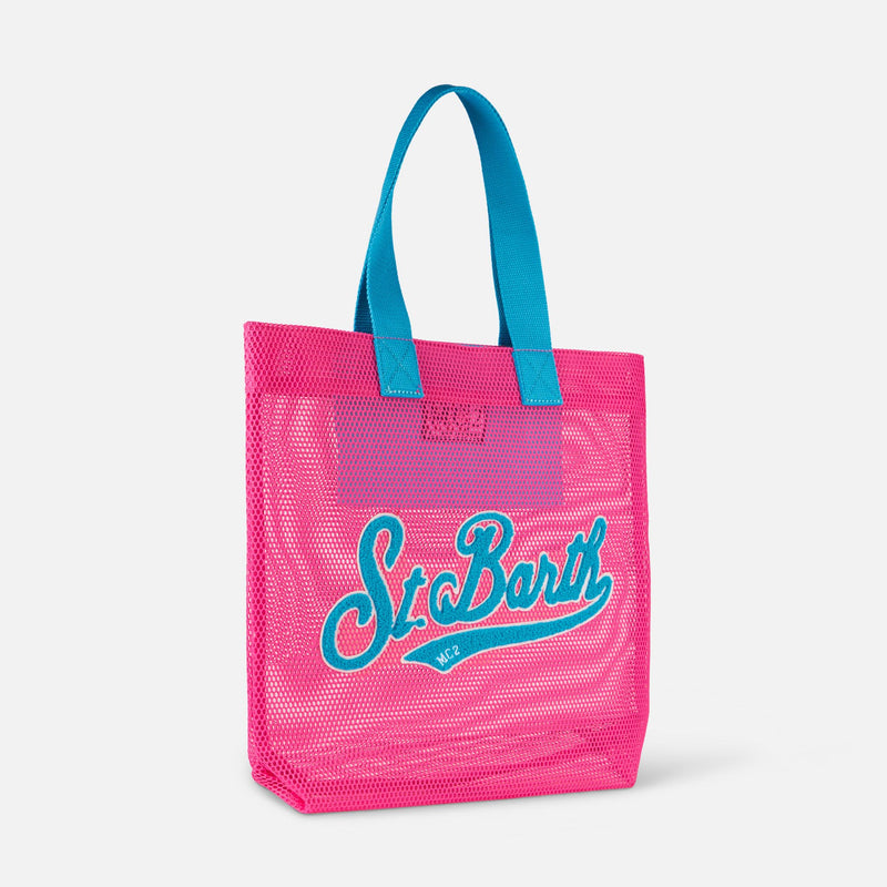 Borsa Shopper fucsia in rete con patch in spugna