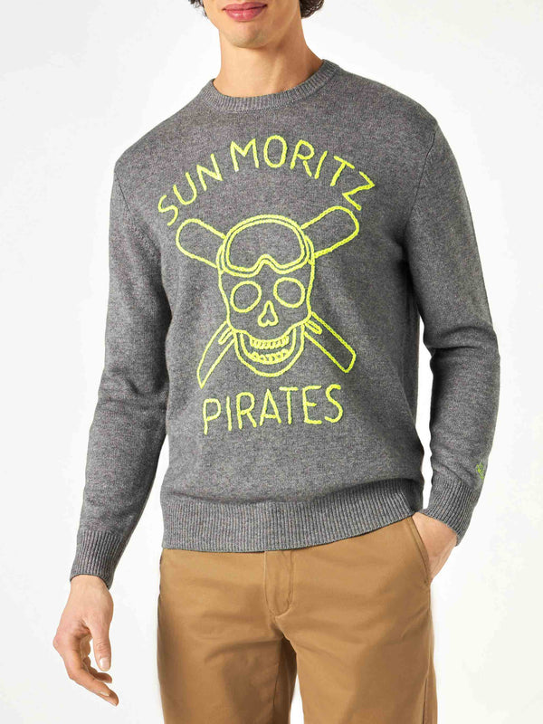 Maglia da uomo grigia Sun Moritz Pirates ricamo fluo