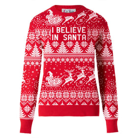 Woman sweater with I believe in Santa lettering