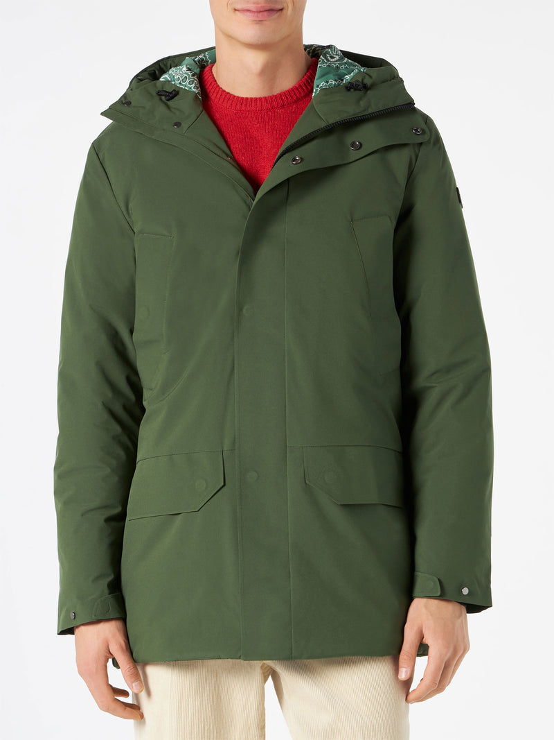 Parka da uomo con cappuccio e stampa bandana verde militare