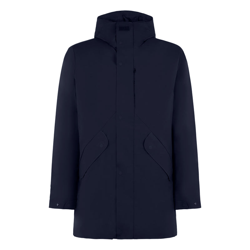 Parka da uomo Voyager blu con cappuccio e fodera in sherpa