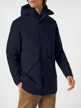 Parka da uomo Voyager blu con cappuccio e fodera in sherpa