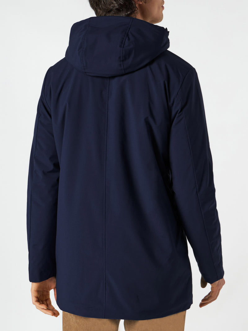 Parka da uomo Voyager blu con cappuccio e fodera in sherpa