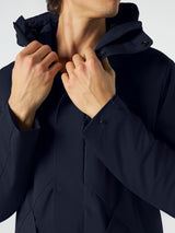 Parka da uomo Voyager blu con cappuccio e fodera in sherpa