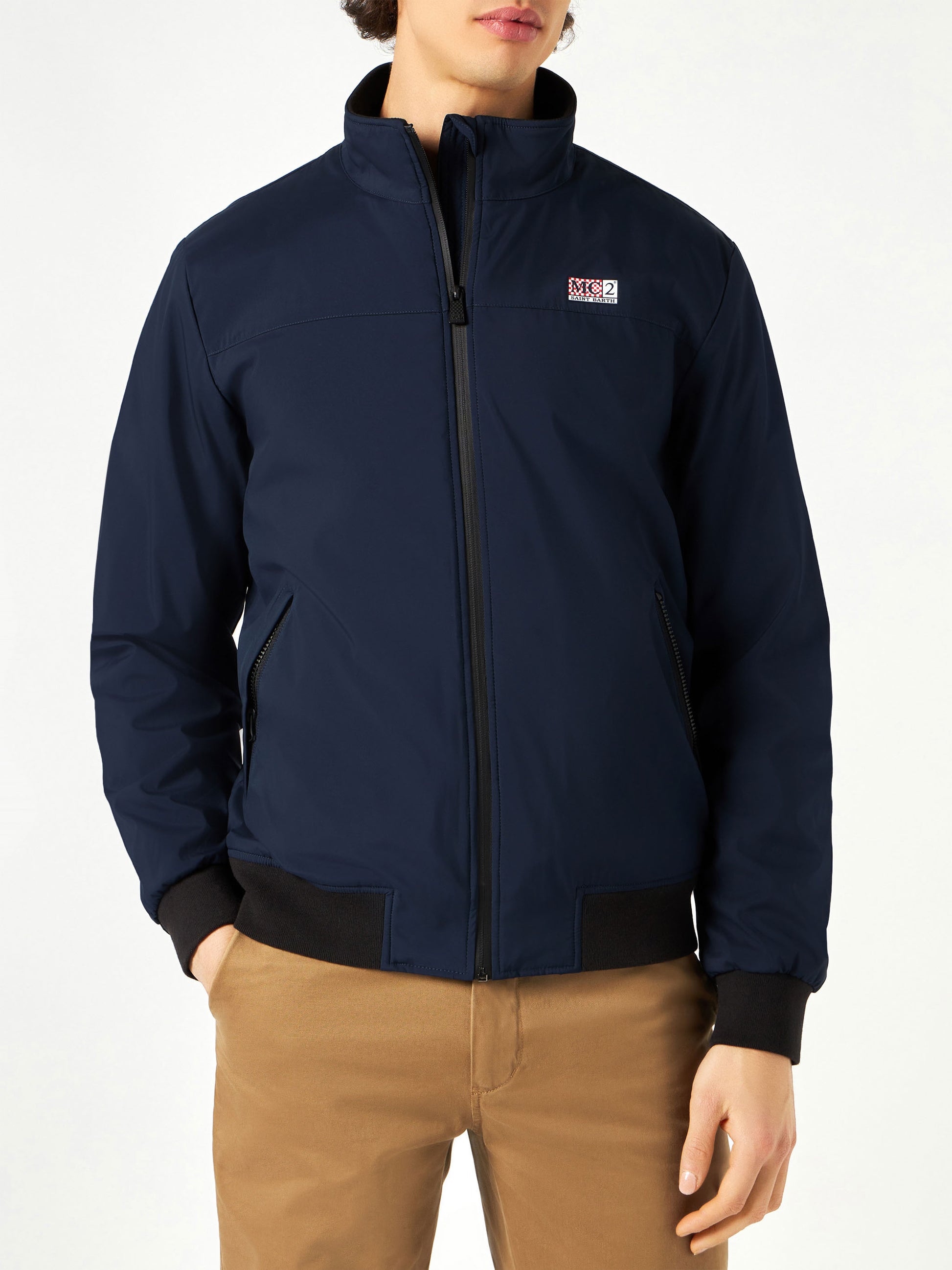 Man blue bomber jacket Country with furry lining - MC2 Saint Barth