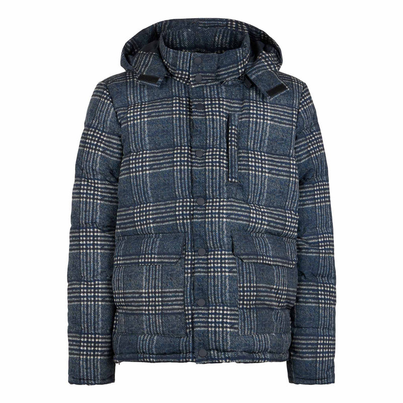 Blue Prince of Wales print hooded down padded jacket