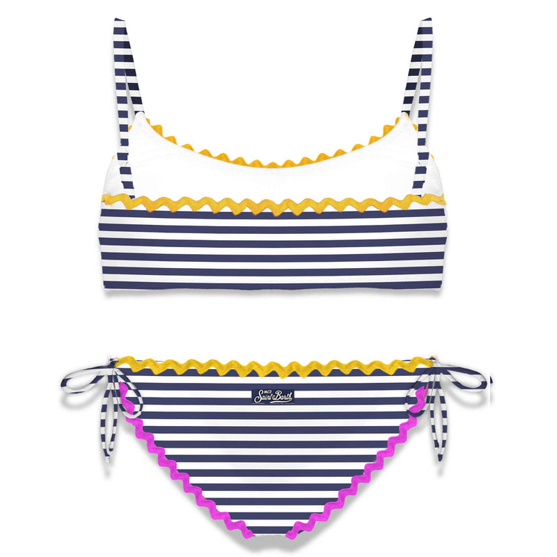 Mädchen-Bralette-Bikini mit marineblauen Streifen