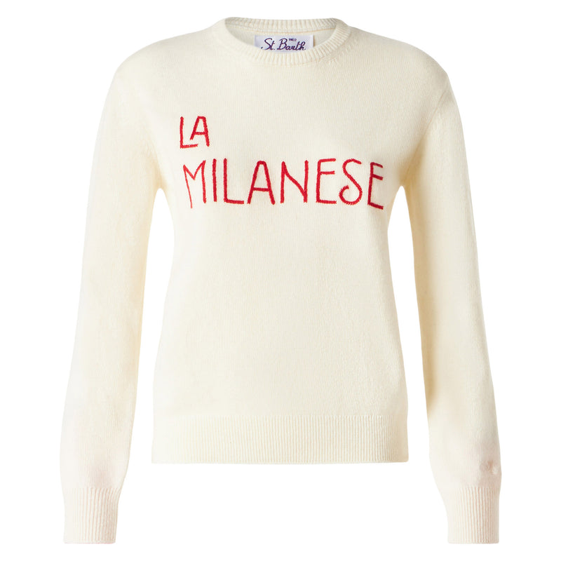 Woman sweater with La Milanese embroidery | Michela Proietti Co-Lab