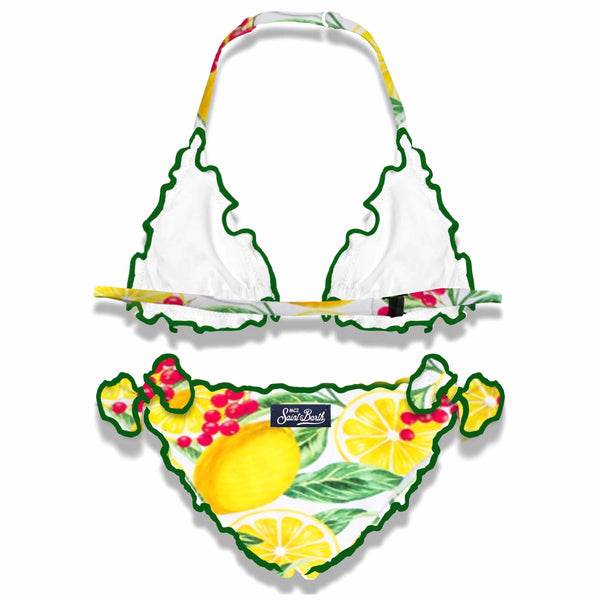 Girl triangle bikini with lemon print