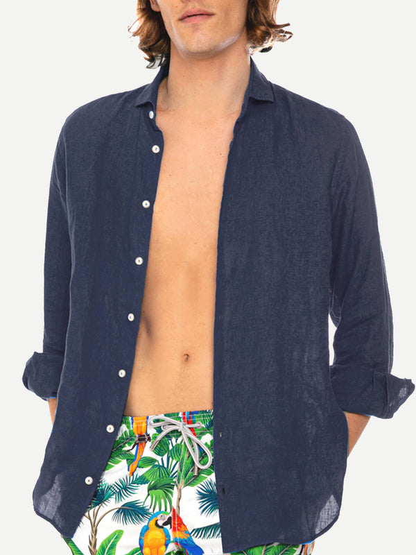 Camicia da uomo Pamplona in lino blu navy