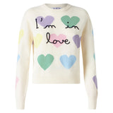 Damenpullover mit Herzaufdruck und „I'm in Love“-Stickerei