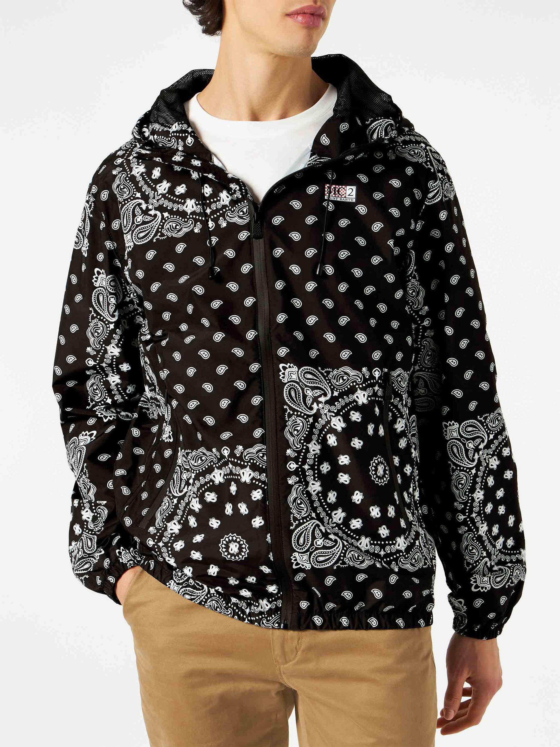 Man hooded lightweight windbreaker with bandanna print - MC2 Saint Barth