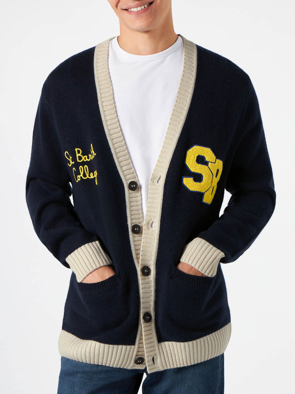 Cardigan in maglia con patch e ricamo St. Barth College