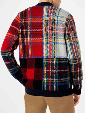 Herren-Strickjacke mit Schottenkaro und Saint-Barth-Stickerei