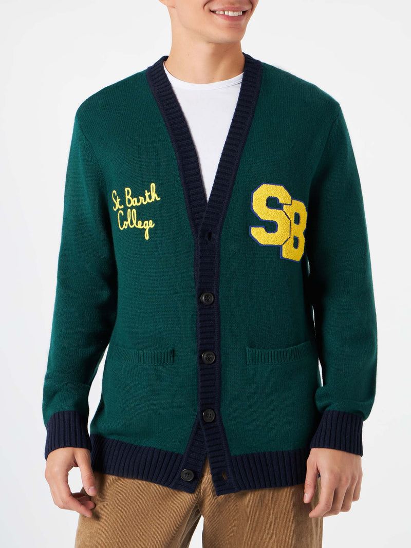 Knitted cardigan with patch and St. Barth College embroidery