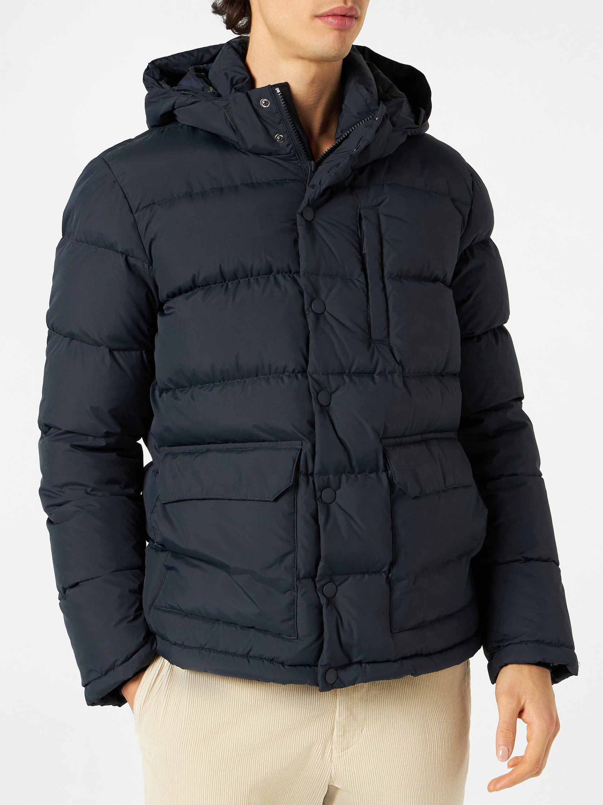Man blue hooded down padded jacket Baxter - MC2 Saint Barth