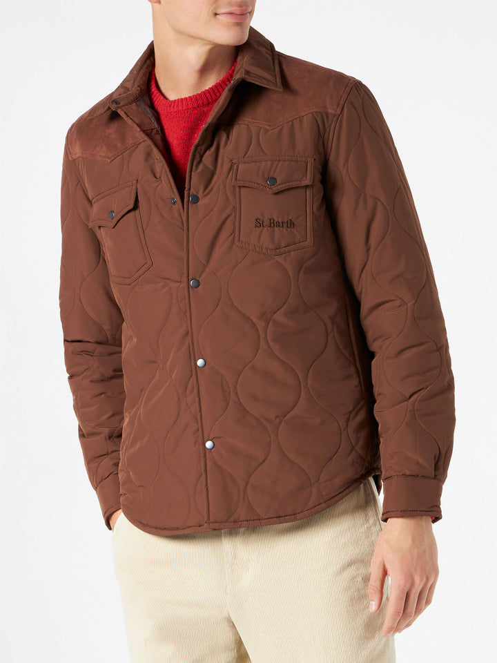 Man brown padded overshirt with patch pockets
