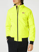 Man fluo yellow bomber jacket with furry lining