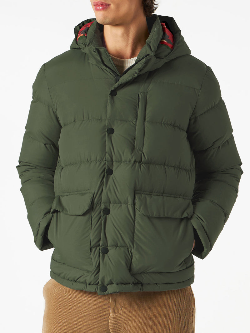 Man hooded down padded jacket Baxter with ethnic print