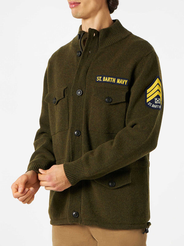 Knitted field jacket with patch