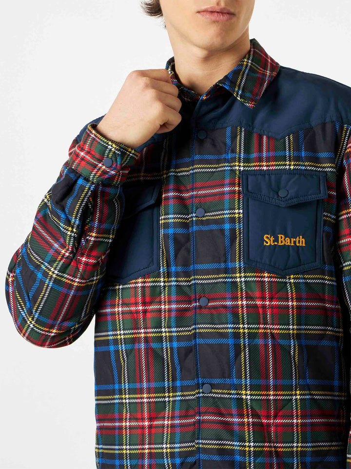 Man tartan padded overshirt with patch pockets