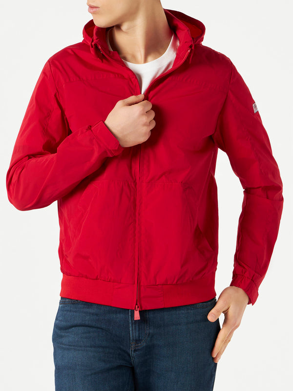 Red zipped midweight windbreaker