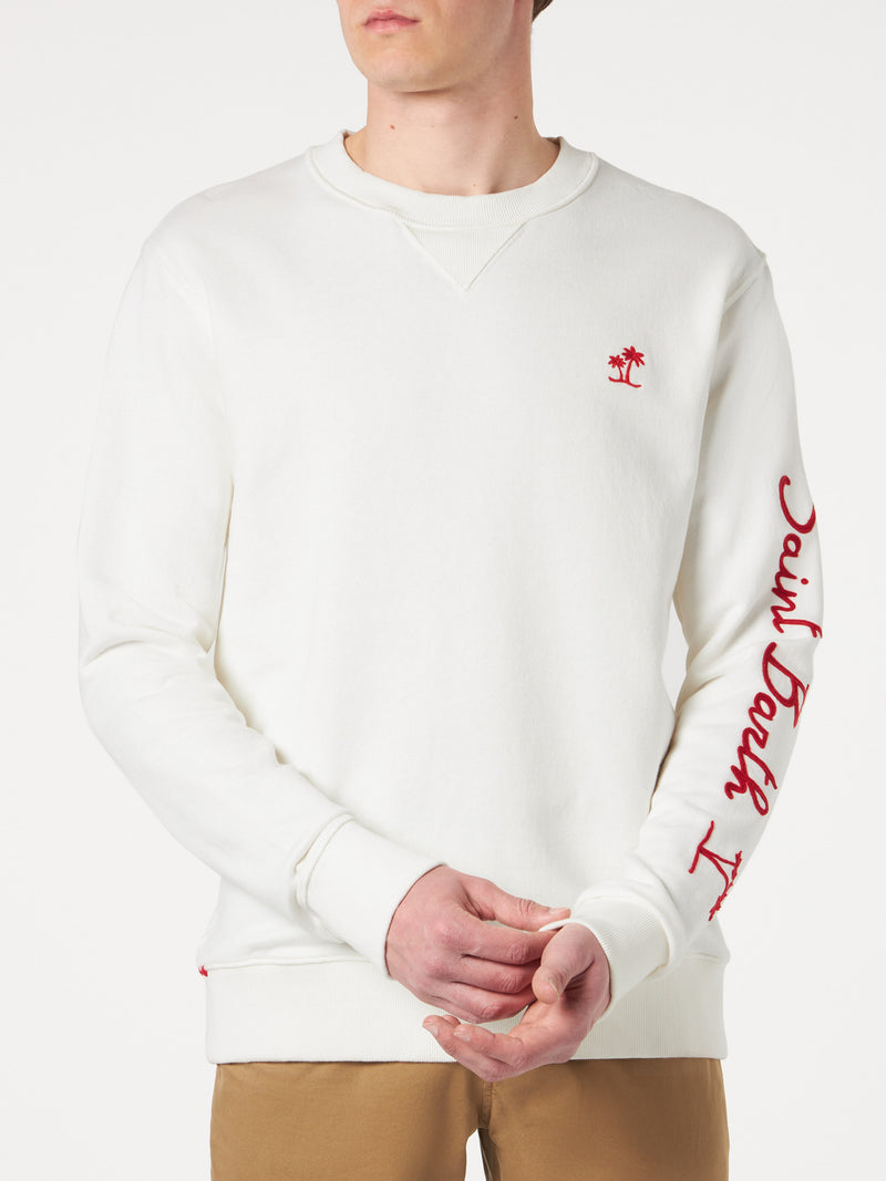 Man white sweatshirt with Saint Barth embroidery