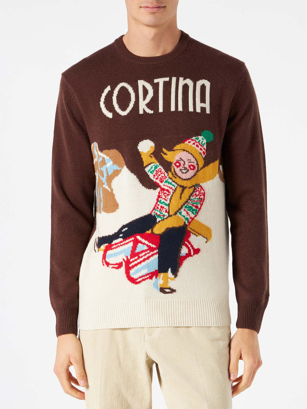 Man sweater with Cortina postcard jacquard