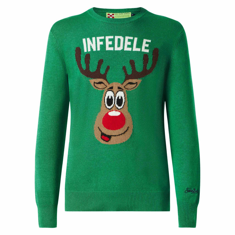 Man green sweater with Infedele print