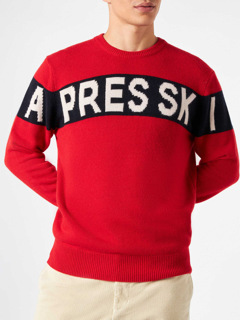 Maglione rosso da uomo in misto cashmere con scritta Aprés Ski