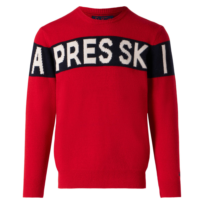 Maglione rosso da uomo in misto cashmere con scritta Aprés Ski