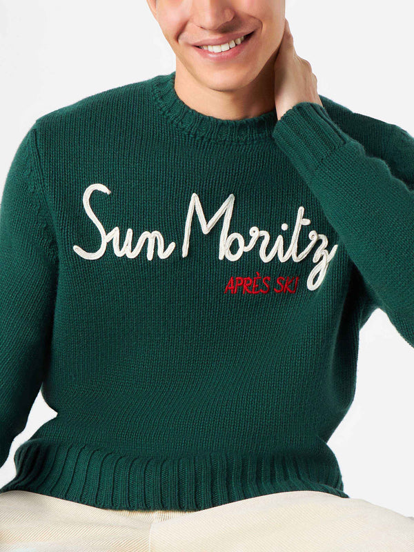 Man blended cashmere sweater with Sun Moritz embroidery