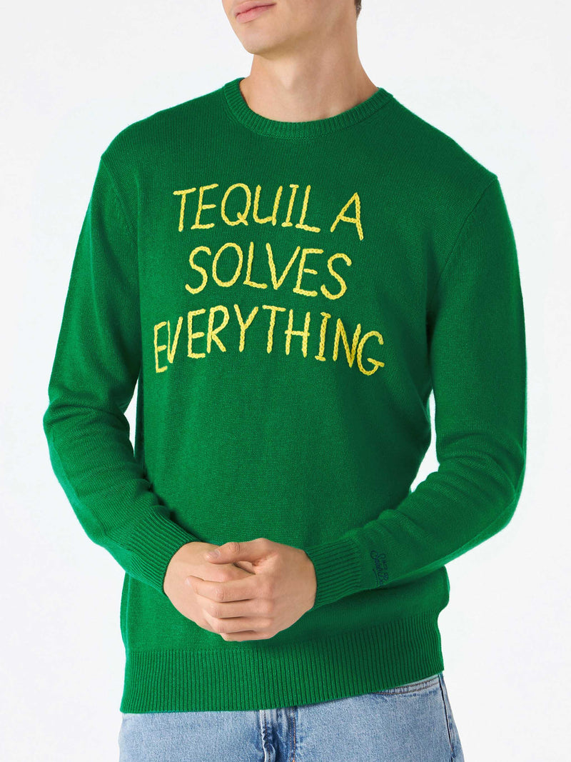 Maglia da uomo verde con ricamo Tequila solves everything