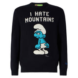 Maglione da uomo blu navy stampa I hate Mountains Puffo | ©PEYO EDIZIONE SPECIALE