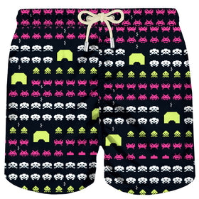 Man light fabric swim shorts with space print
