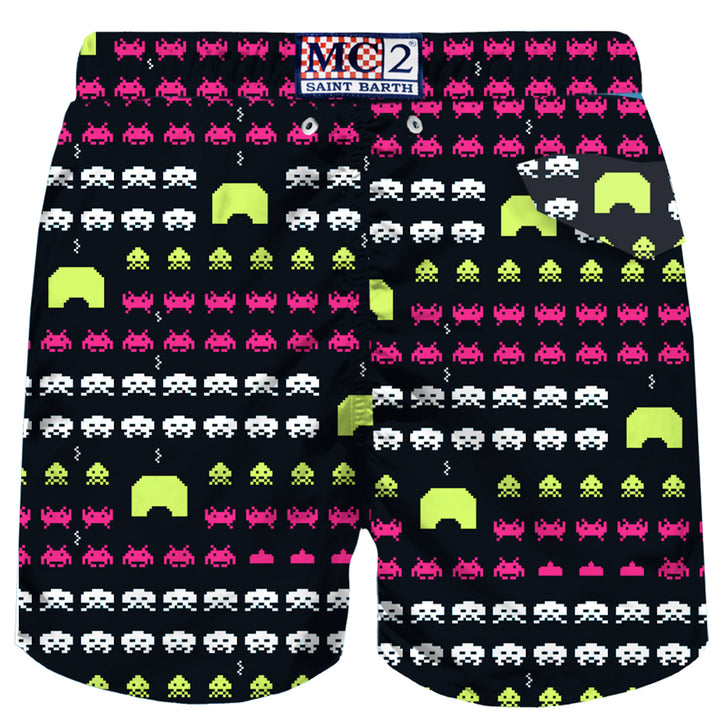Man light fabric swim shorts with space print