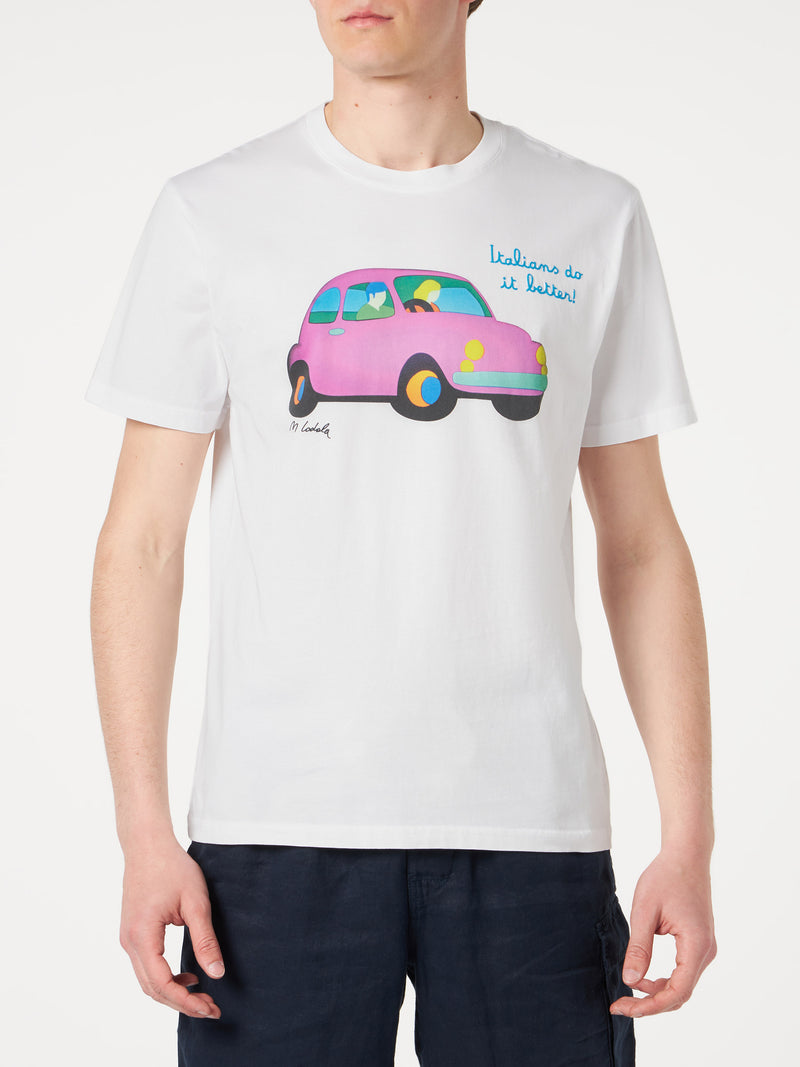 Herren-T-Shirt aus Baumwolle mit Lodola Car-Aufdruck | MARCO LODOLA ART SONDERAUSGABE