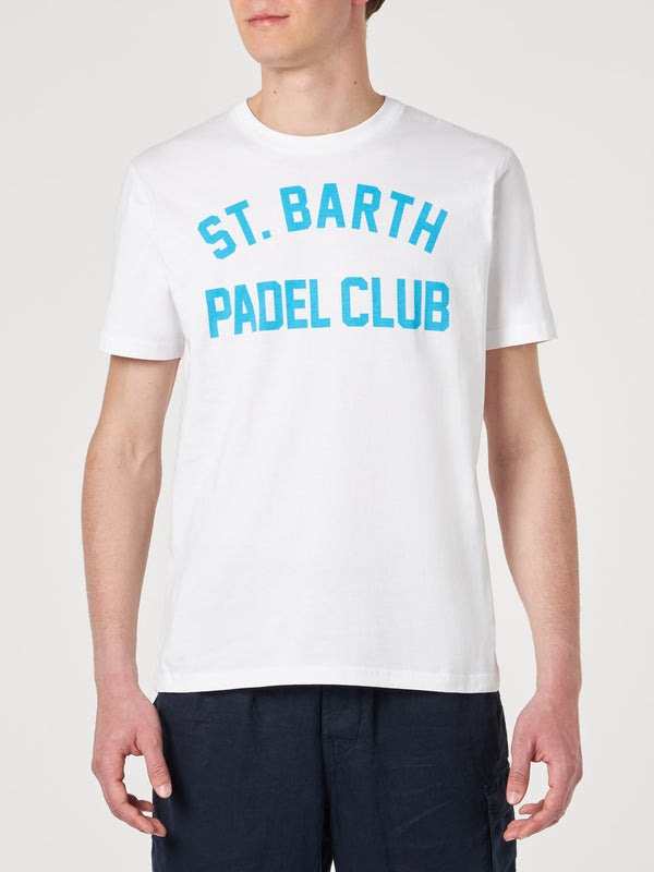 Weißes Herren-T-Shirt aus Baumwolle mit St. Barth Padel Club-Aufdruck