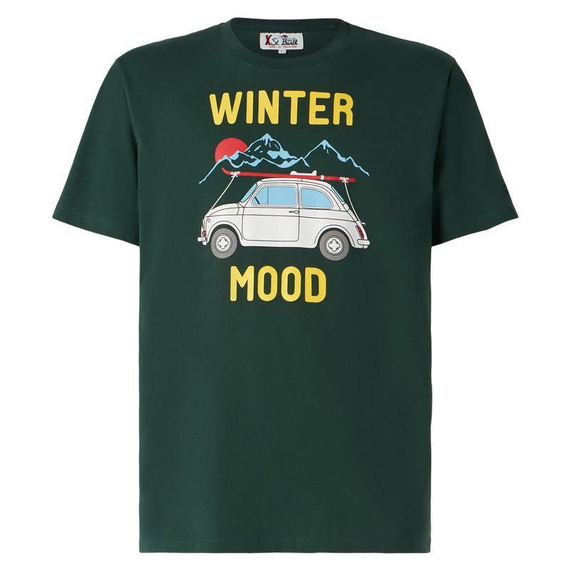 T-shirt da uomo verde bosco con stampa auto | Fiat 500 edizione speciale