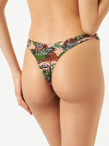 Woman cheeky swim briefs with mimetic bandanna print