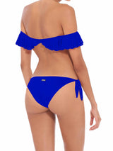 Bikini bluette con volant e spalle scoperte